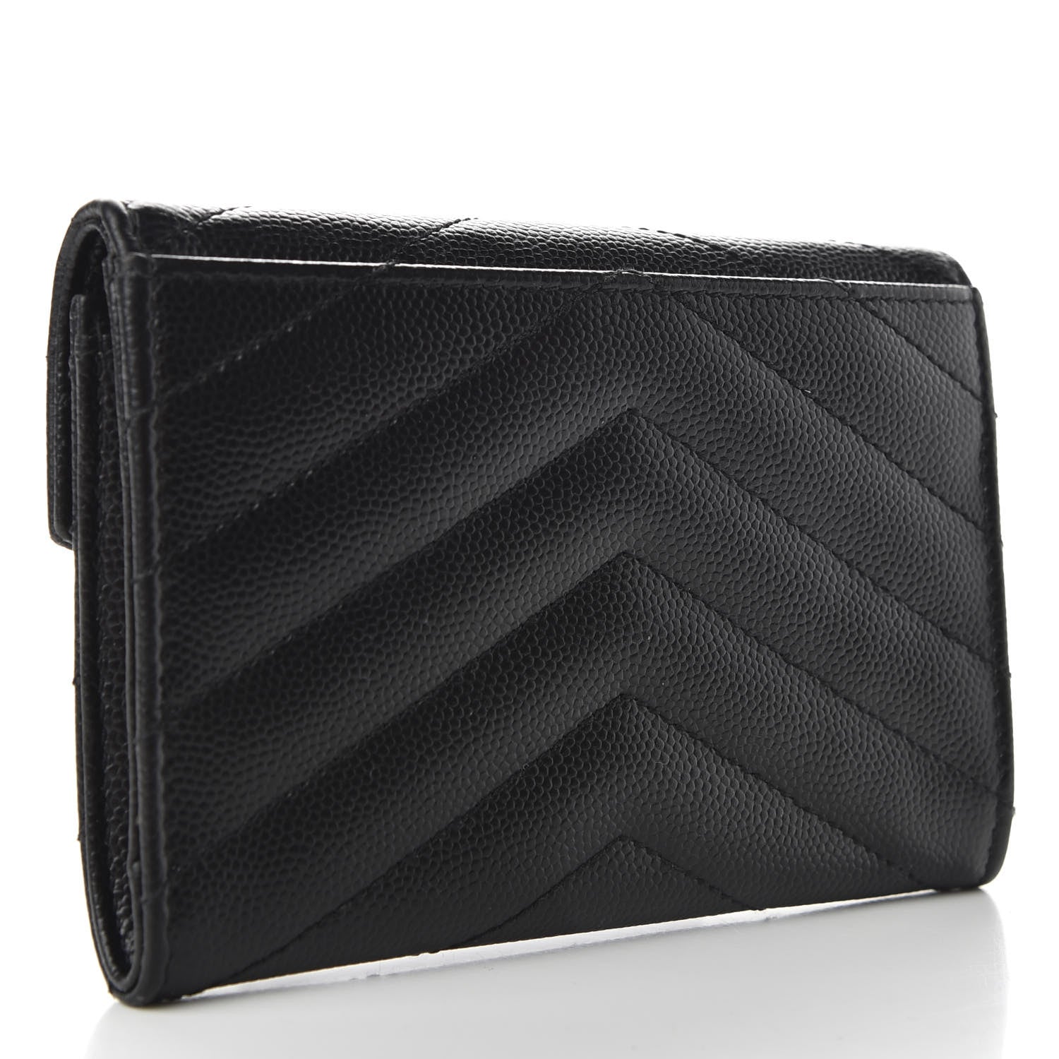 Saint Laurent Grain De Poudre Matelasse Chevron Small Monogram Envelope Wallet Black 3 of 6