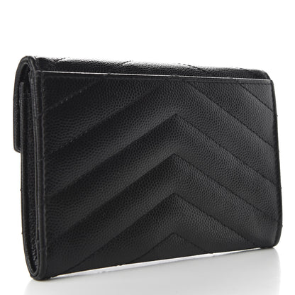 Saint Laurent Grain De Poudre Matelasse Chevron Small Monogram Envelope Wallet Black 3 of 6
