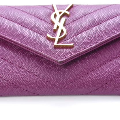Saint Laurent Grain De Poudre Matelasse Chevron Small Monogram Envelope Wallet Dark Grape 8 of 10