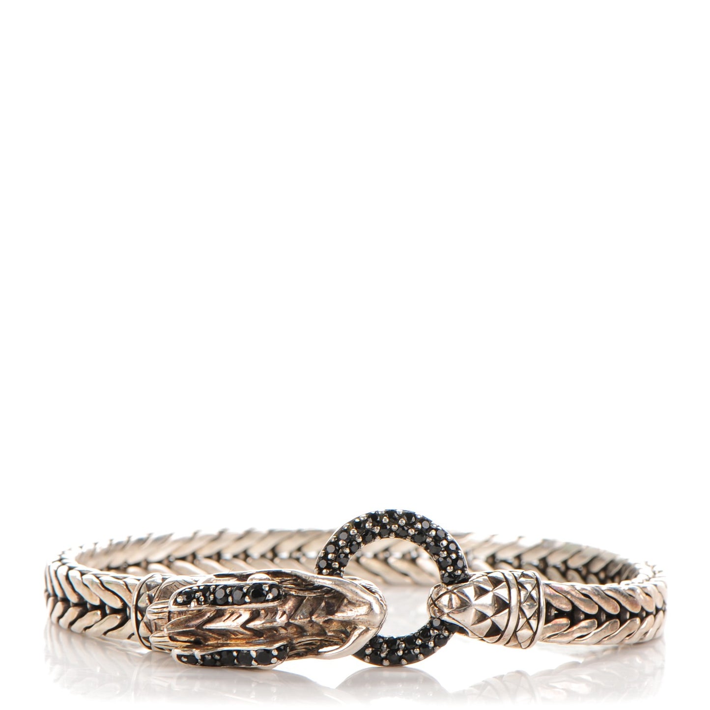 Sterling Silver Black Sapphire Naga Dragon Head Bracelet M