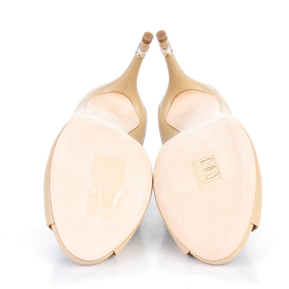 Chanel Lambskin Pearl Peep Toe Pumps 40 Beige 5 of 9