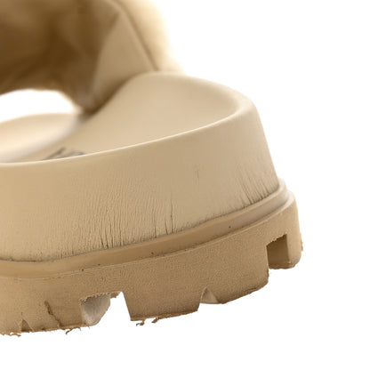 Prada Shearling Metal Triangle Logo Lug Sole 20mm Slide Sandals 36 Ecru 9 of 12