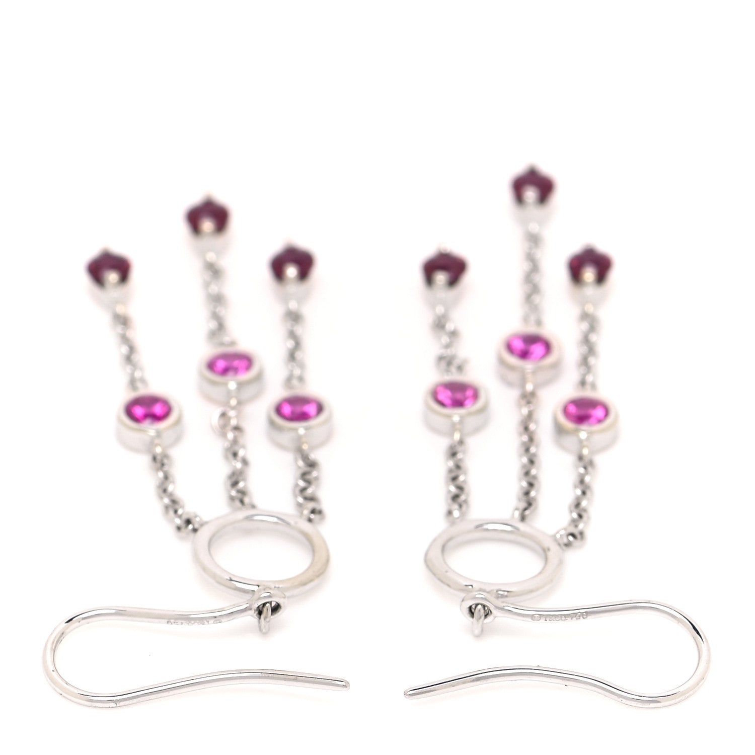 Tiffany 18K White Gold Pink Sapphire Rhodolite Garnet Jazz Earrings 3 of 4