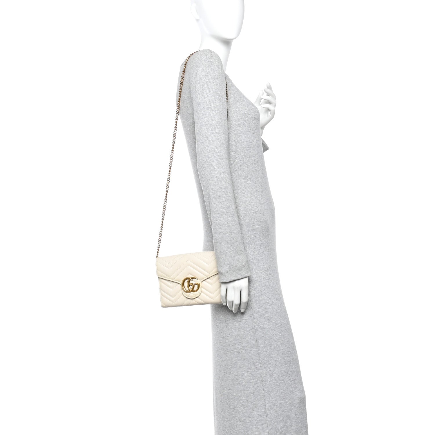 Gucci Calfskin Matelasse GG Marmont Chain Wallet Mystic White 2 of 11