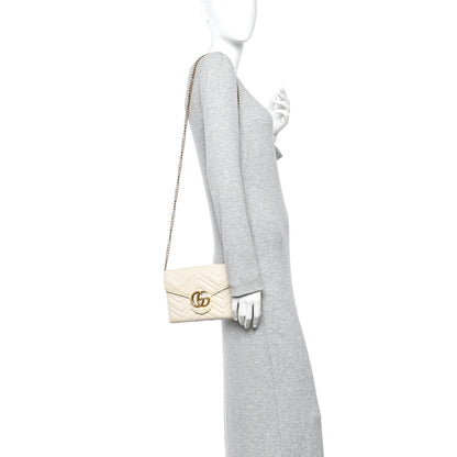 Gucci Calfskin Matelasse GG Marmont Chain Wallet Mystic White 2 of 11