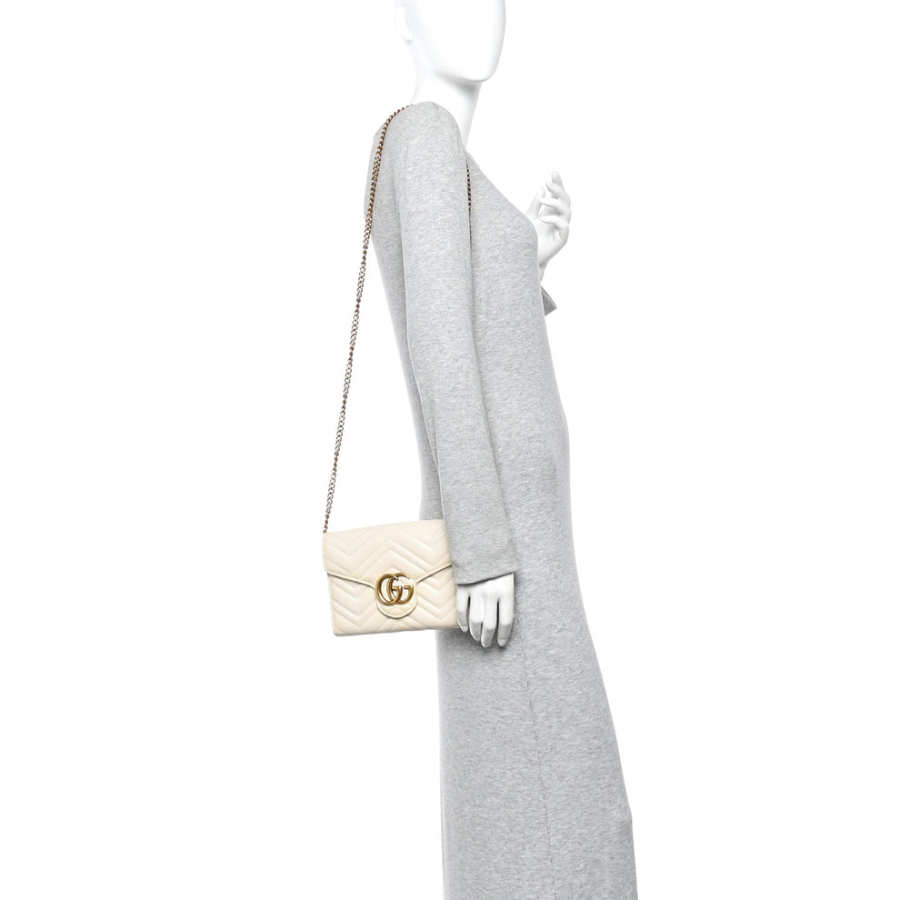 Gucci Calfskin Matelasse GG Marmont Chain Wallet Mystic White 1863485 ...