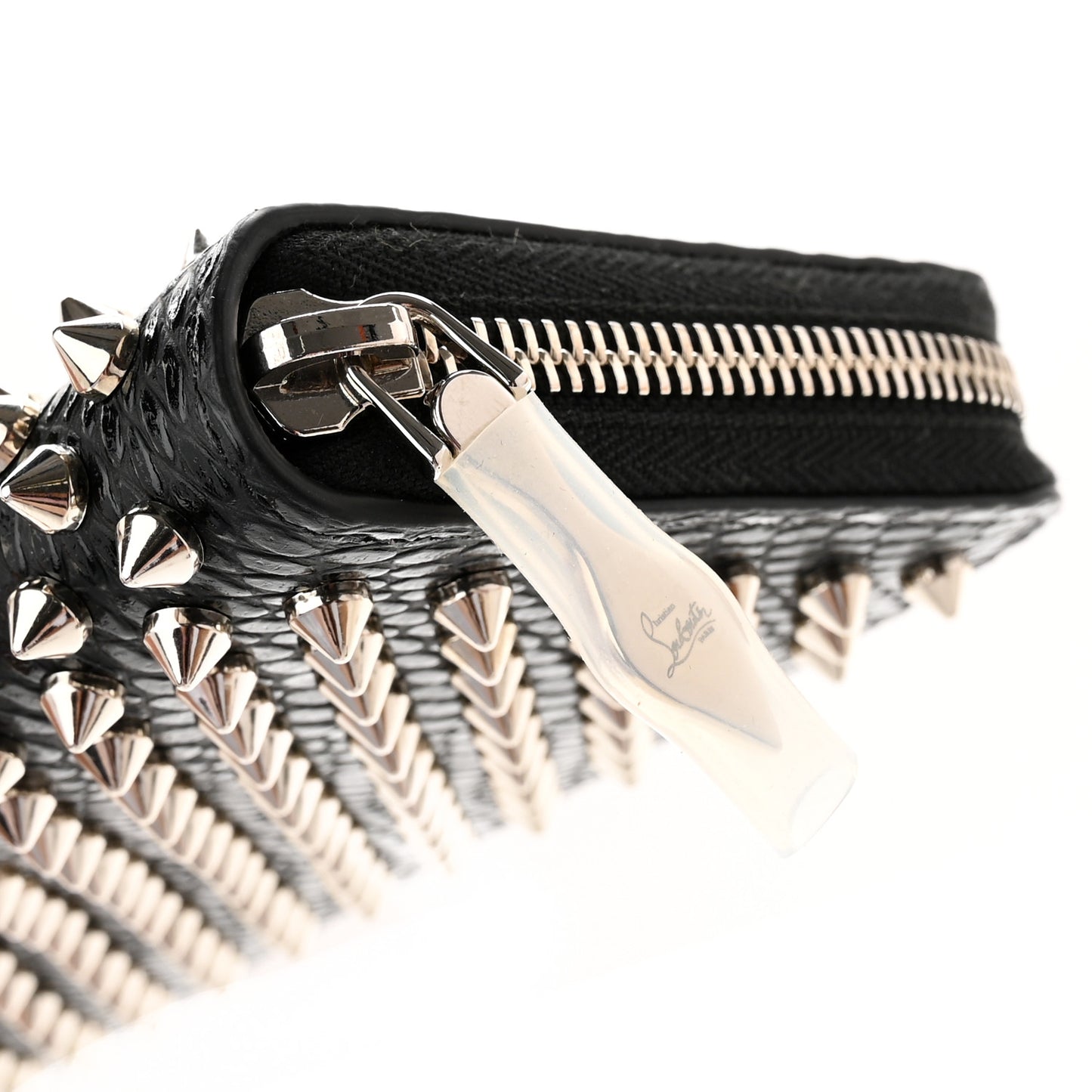 Calfskin Snakeskin Embossed Panettone Spiked Zip Around Wallet Black