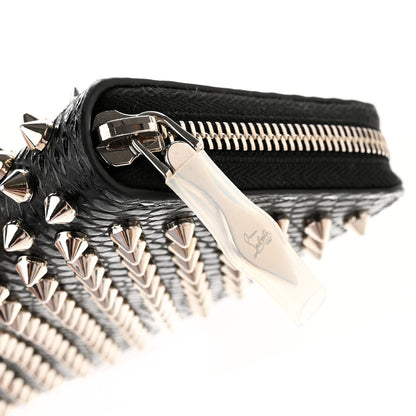 Christian Louboutin Calfskin Snakeskin Embossed Panettone Spiked Zip Around Wallet Black 10 of 11