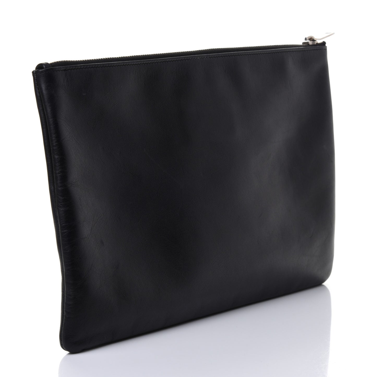 Smooth Calfskin Micro-Studded Letters Zip Clutch Black