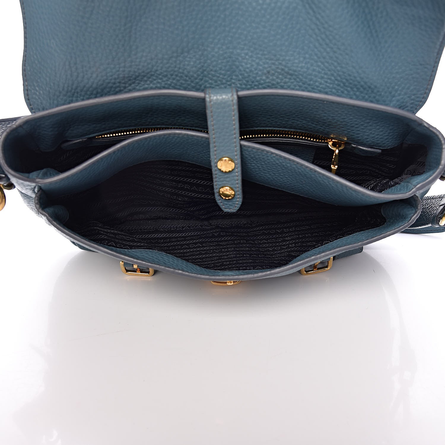 Prada Vitello Daino Push Lock Messenger Bag Marine 5 of 18