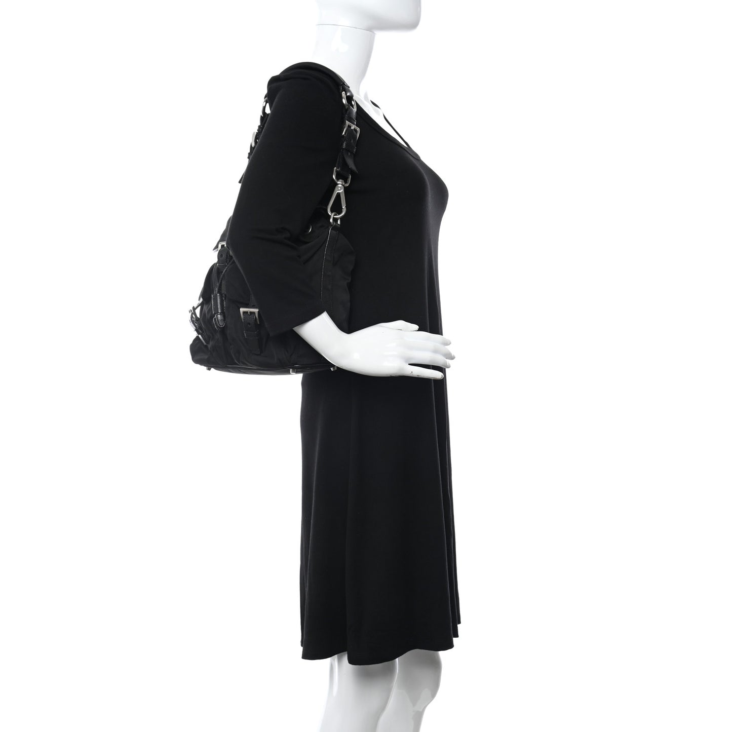 Nylon Vela Saffiano Drawstring Shoulder Bag Black
