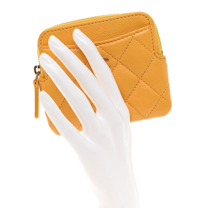 Chanel Caviar Quilted Zip Card Holder Wallet Yellow 2 of 8