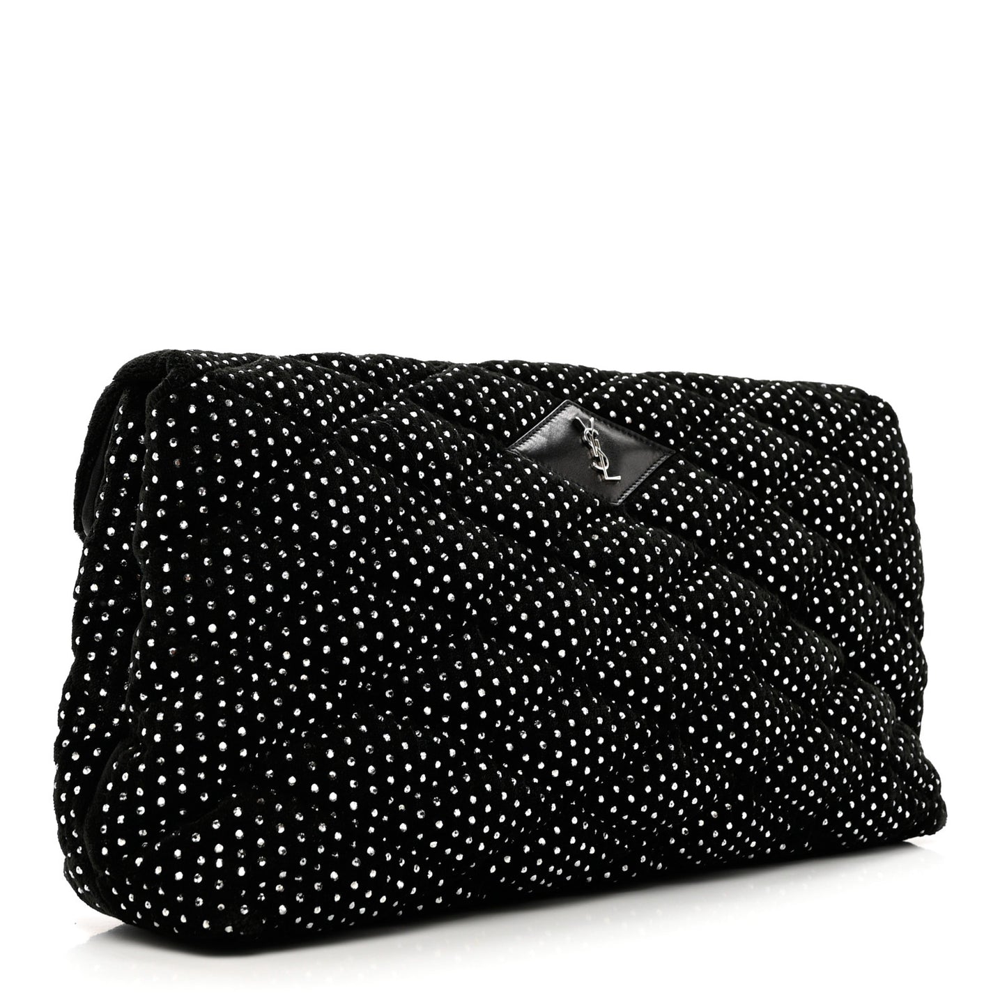 Velvet Lambskin Quilted Rhinestone Sade Puffer Envelope Clutch Black