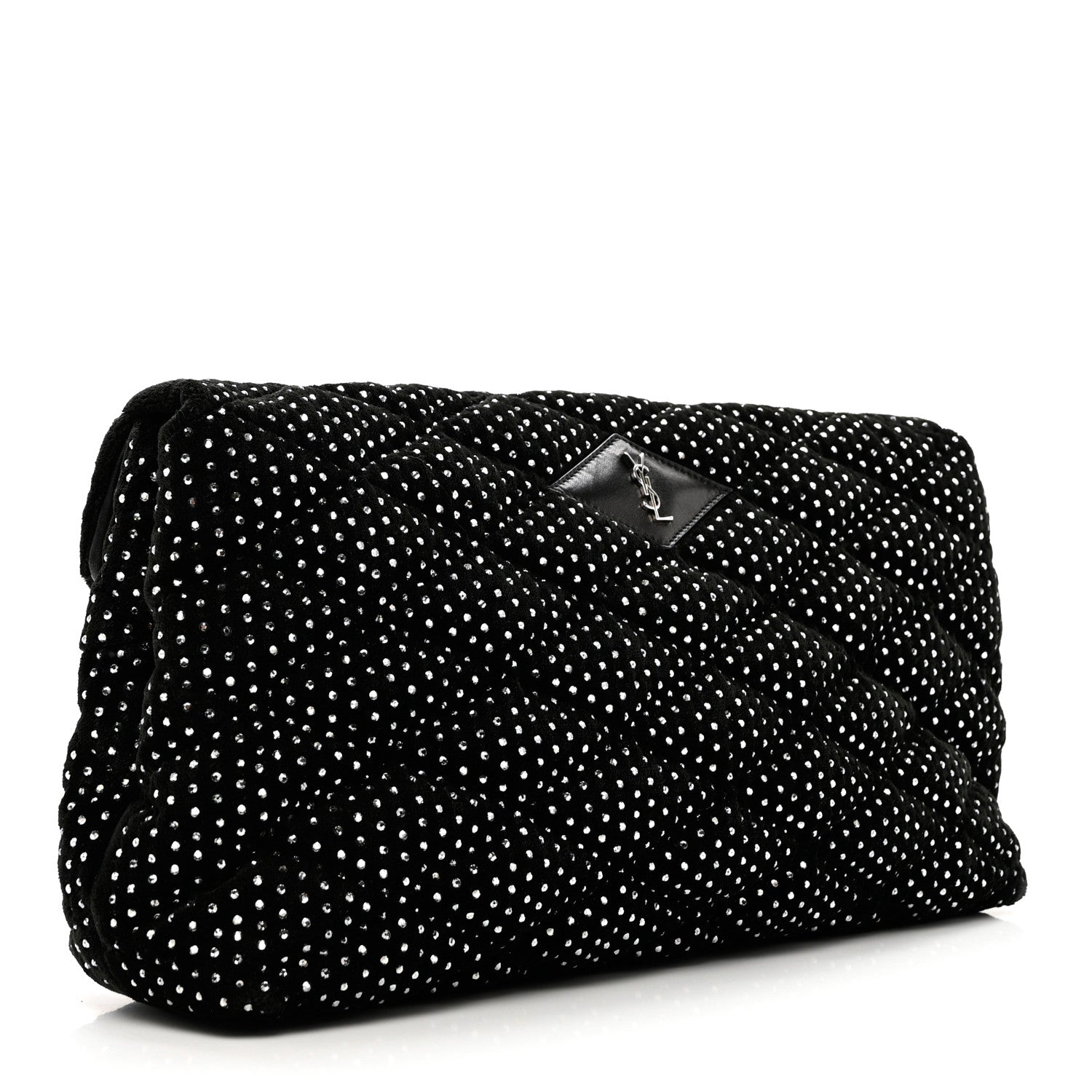 Saint Laurent Velvet Lambskin Quilted Rhinestone Sade Puffer Envelope Clutch Black 3 of 7