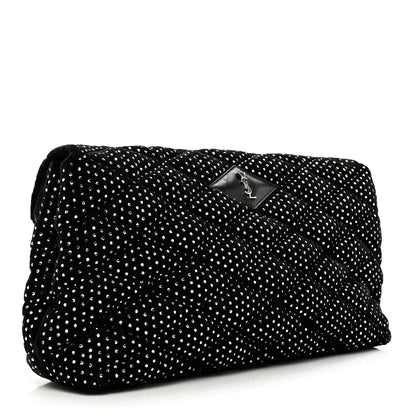 Saint Laurent Velvet Lambskin Quilted Rhinestone Sade Puffer Envelope Clutch Black 3 of 7
