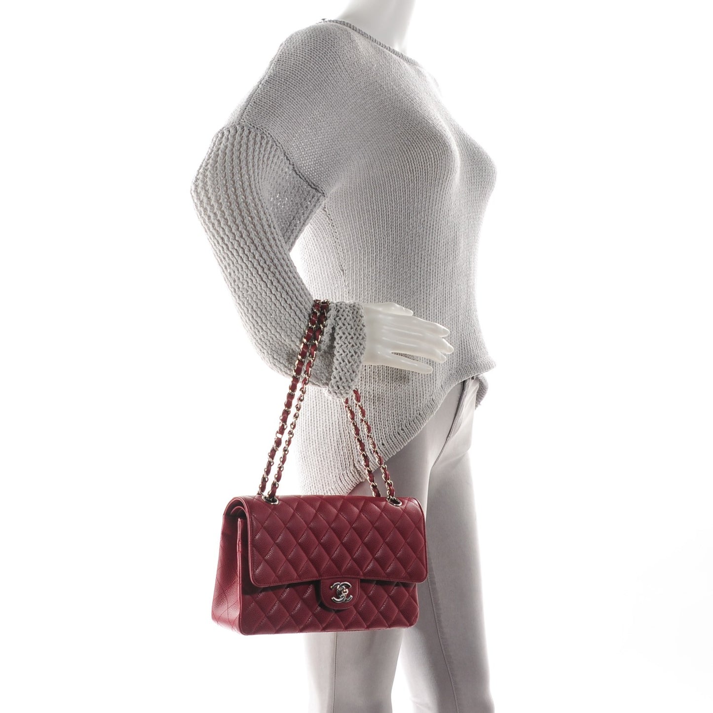 Caviar Quilted Medium Double Flap Dark Red