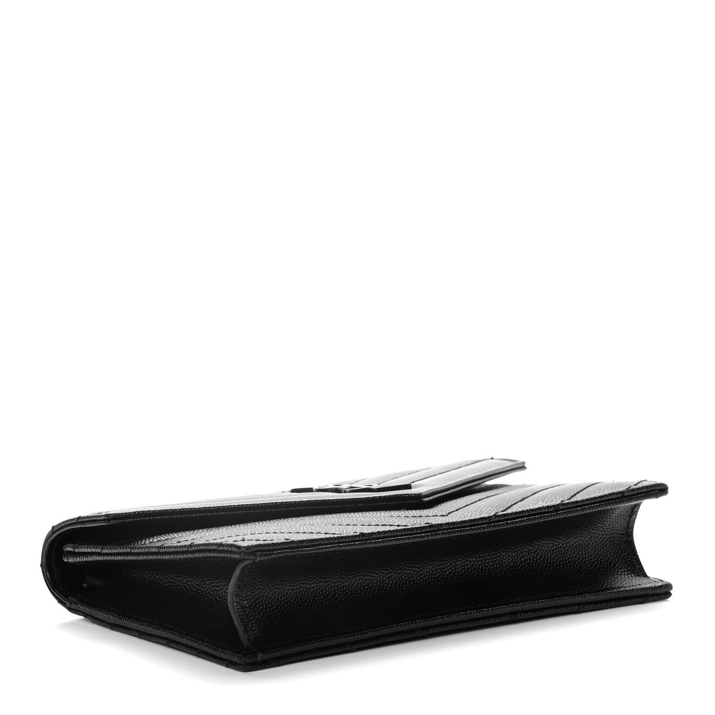 Grain De Poudre Matelasse Chevron Monogram Envelope Chain Wallet Black