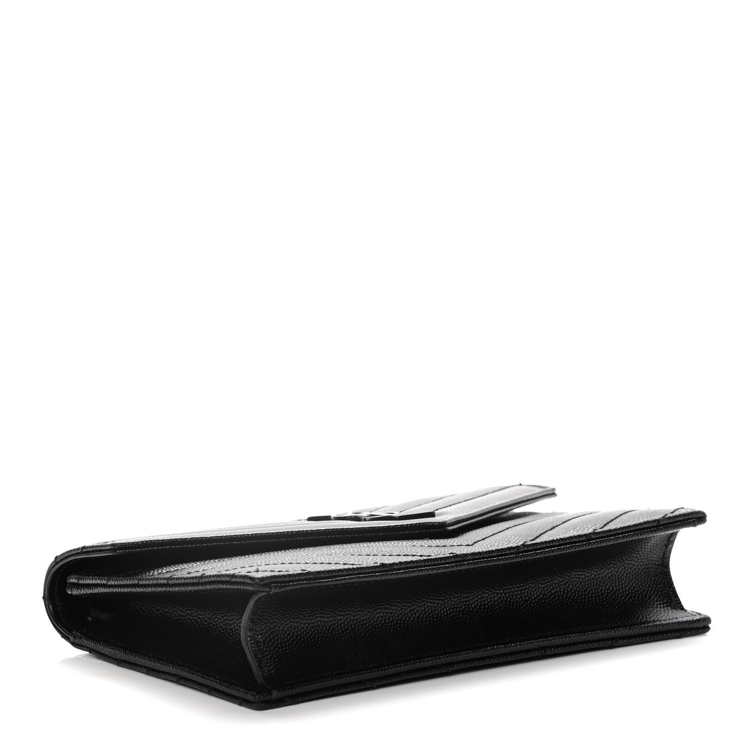 Saint Laurent Grain De Poudre Matelasse Chevron Monogram Envelope Chain Wallet Black 5 of 14