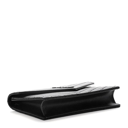 Saint Laurent Grain De Poudre Matelasse Chevron Monogram Envelope Chain Wallet Black 5 of 14