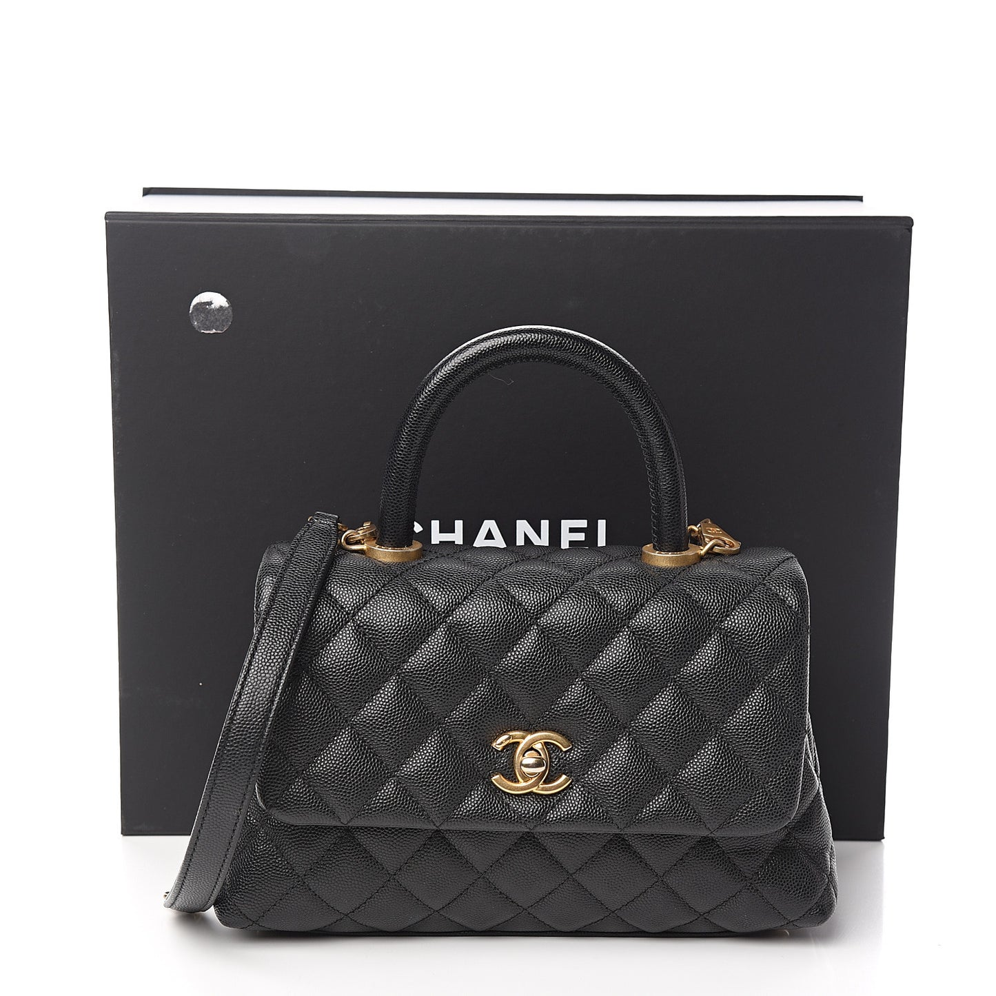 Caviar Quilted Mini Coco Handle Flap Black