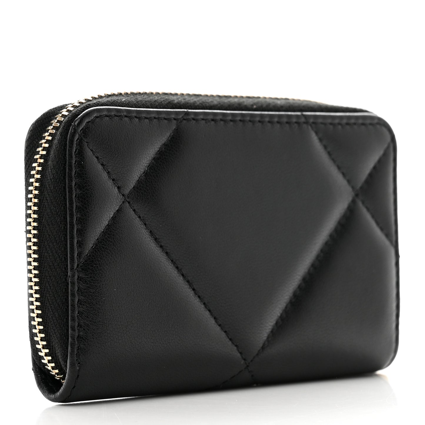 Lambskin Quilted Chanel 19 Zip Around Coin Purse Wallet Black