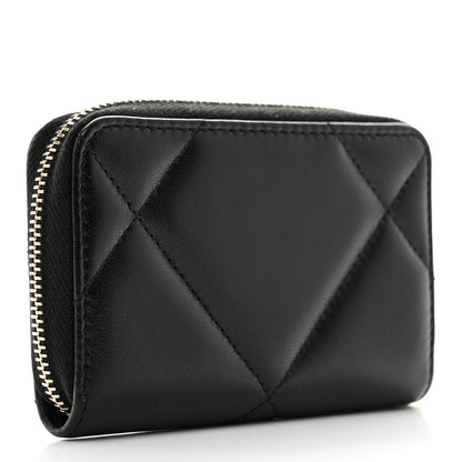 Chanel Lambskin Quilted Chanel 19 Zip Around Coin Purse Wallet Black 3 of 7
