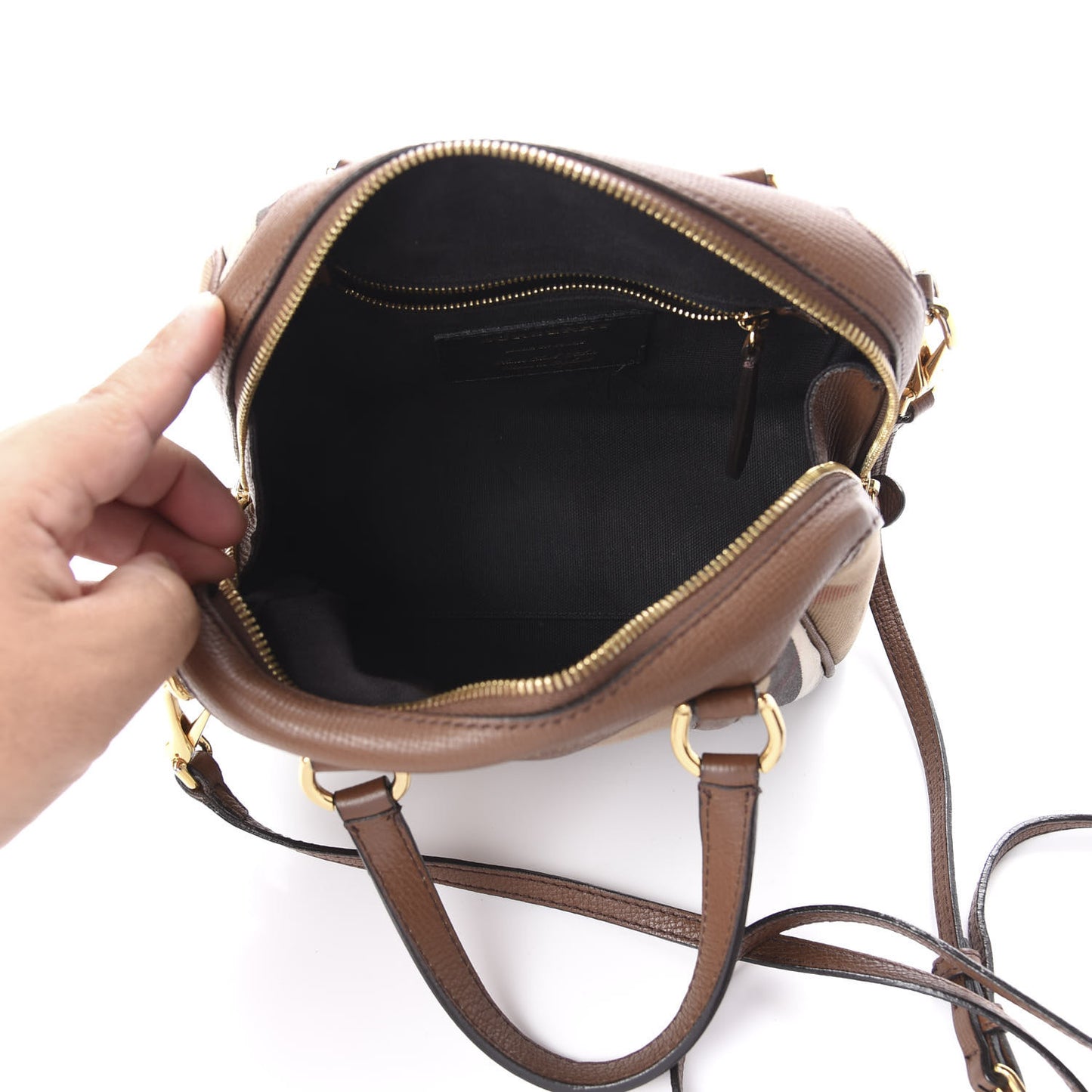 House Check Derby Calfskin Small Alchester Bowling Bag Tan
