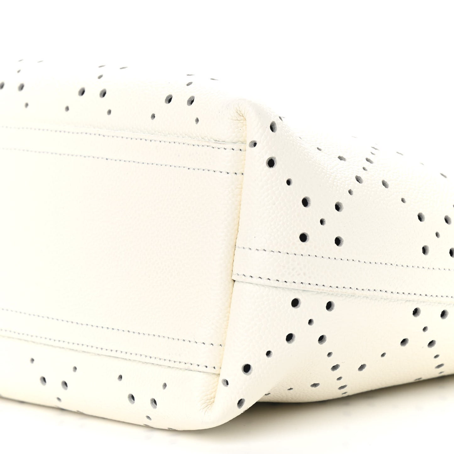 Perforated Grained Calfskin Small Shopping Tote White