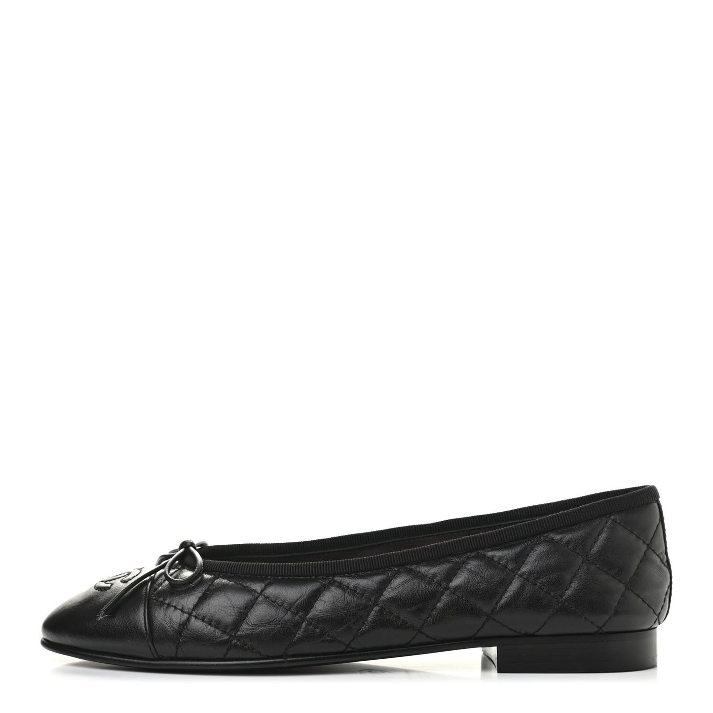 Aged Calfskin Quilted CC Cap Toe Ballerina Flats 37.5 Black