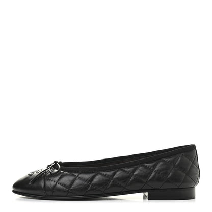 Chanel Aged Calfskin Quilted CC Cap Toe Ballerina Flats 37.5 Black 1 of 8