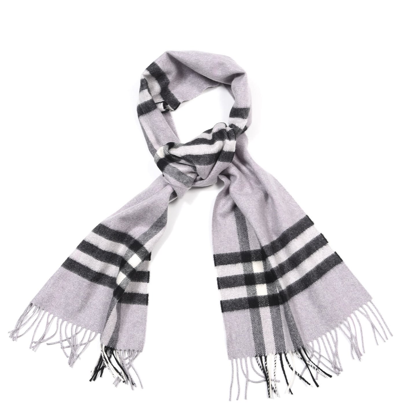 Cashmere Giant Check Fringe Scarf Lilac