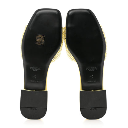 Prada Satin Crystal Logo 10mm Slide Sandals 40 Ananas 6 of 8