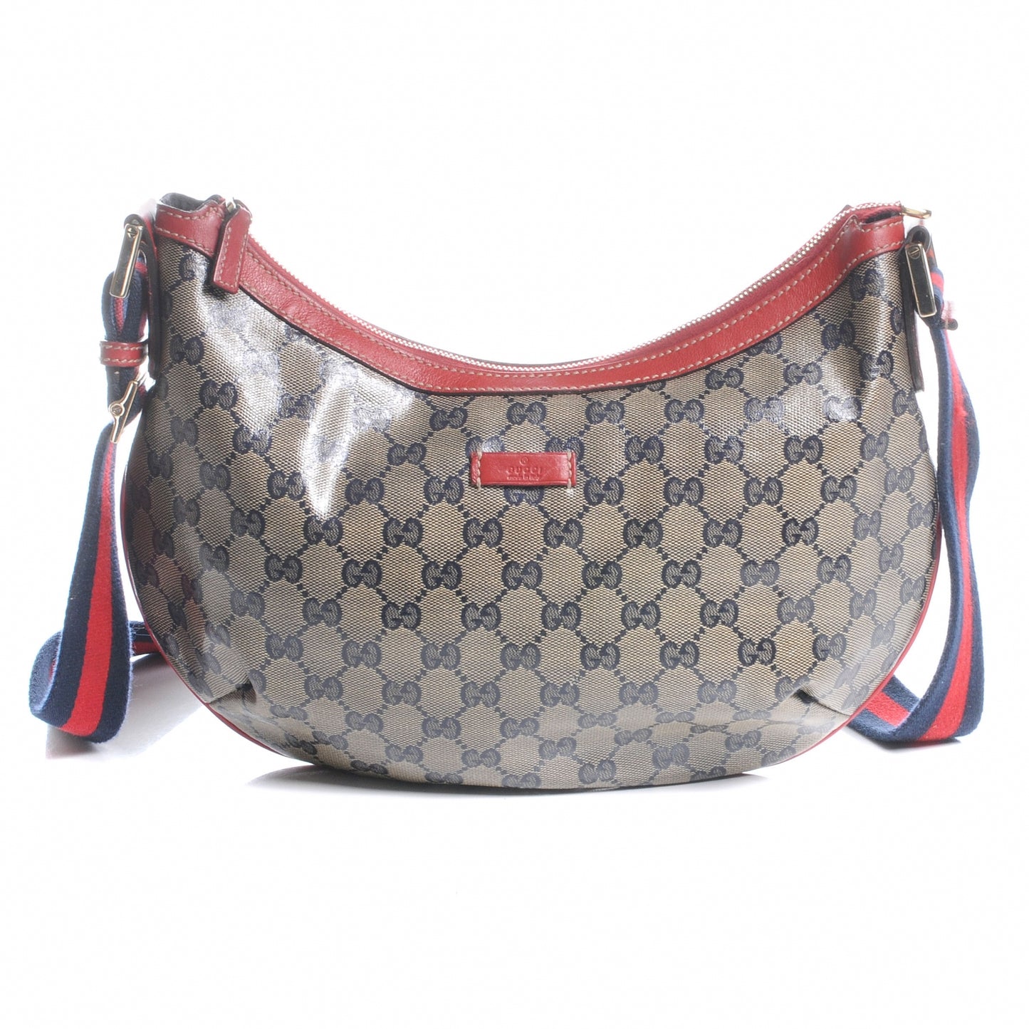 Crystal Monogram Web Medium Half Moon Hobo Navy