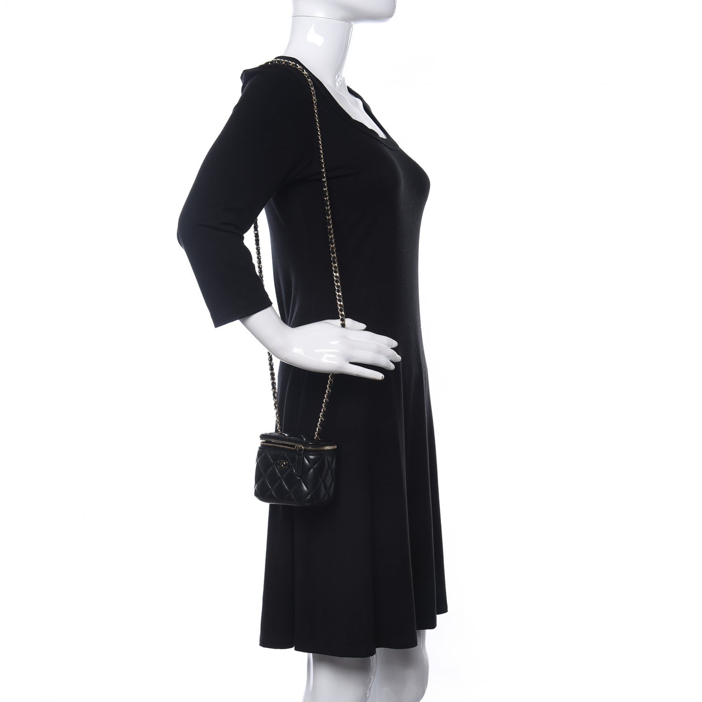 Lambskin Quilted Mini Vanity Case With Chain Black