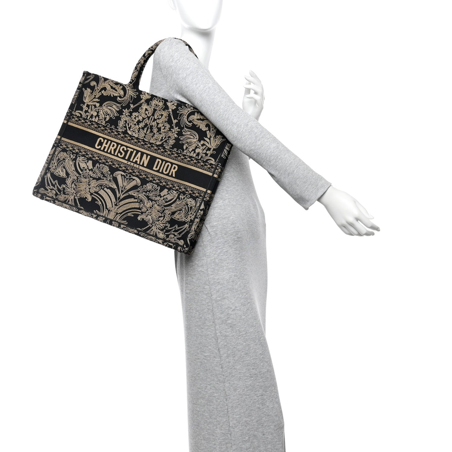 Christian Dior Canvas Embroidered Large Ornamental Cornely Effect Book Tote Black Beige 3 of 19