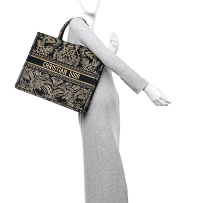 Christian Dior Canvas Embroidered Large Ornamental Cornely Effect Book Tote Black Beige 3 of 19