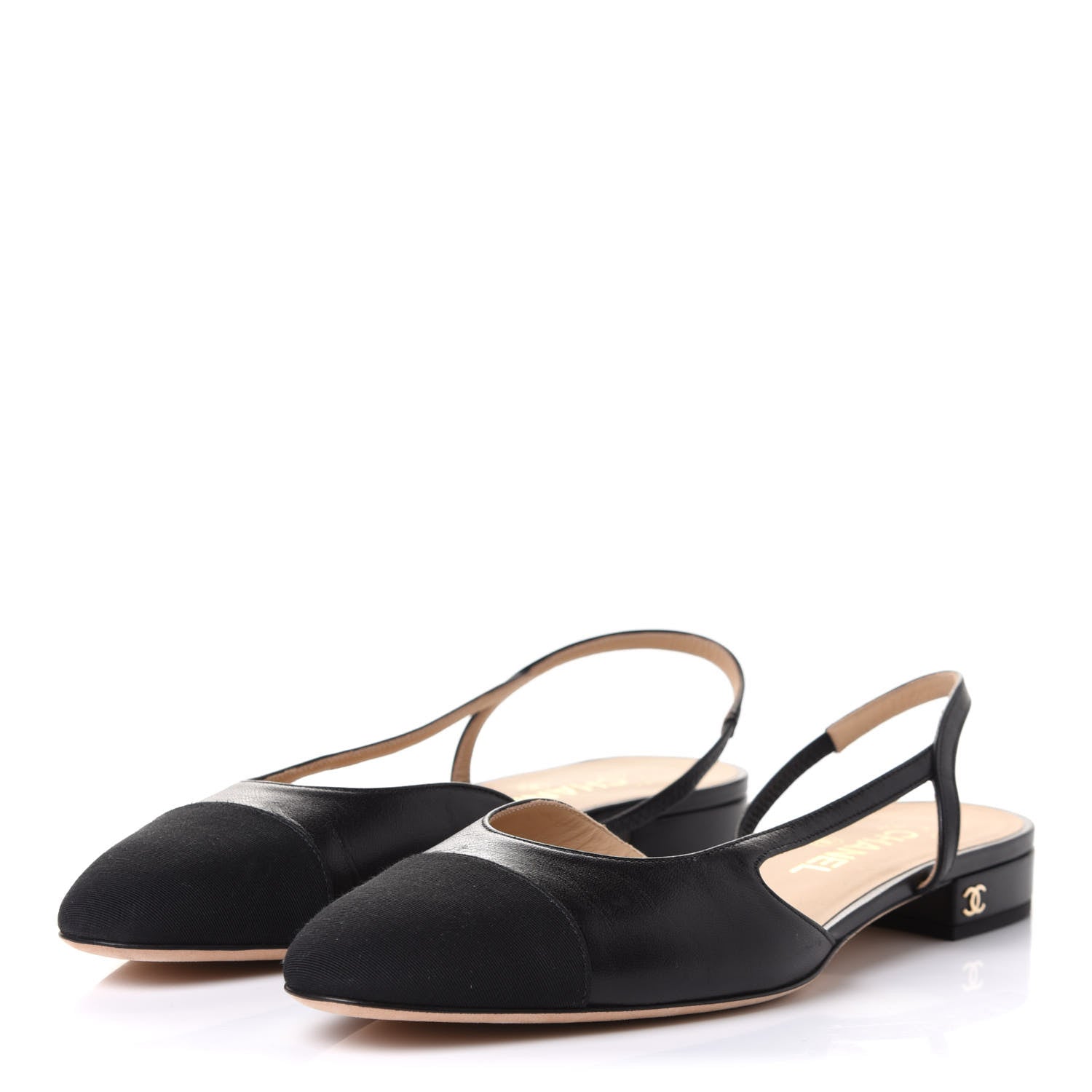 Chanel Goatskin Grosgrain Cap Toe CC Slingback Sandals 40 Black 3 of 10