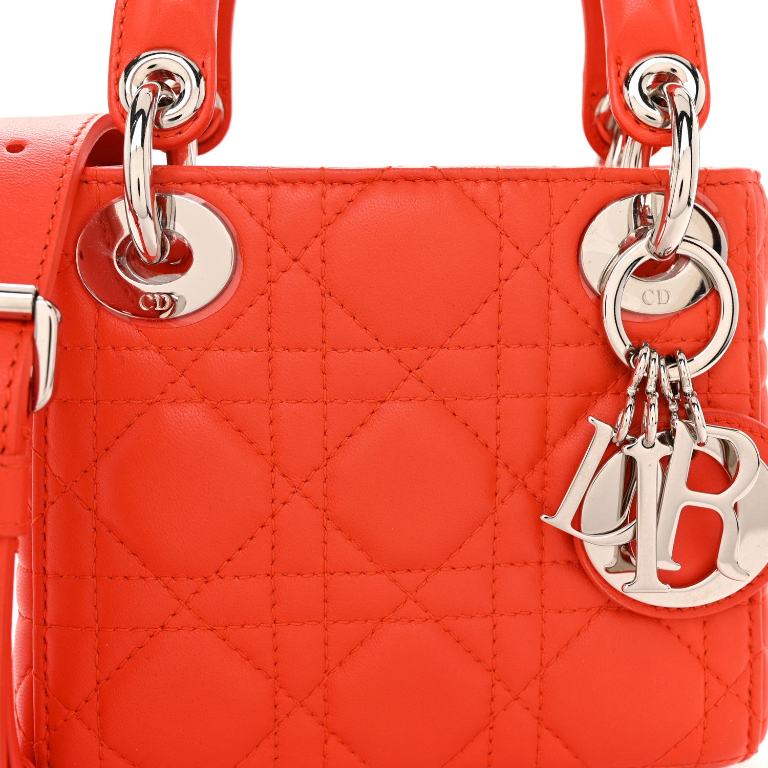 Christian Dior Lambskin Cannage Micro Lady Dior Orange 8 of 10