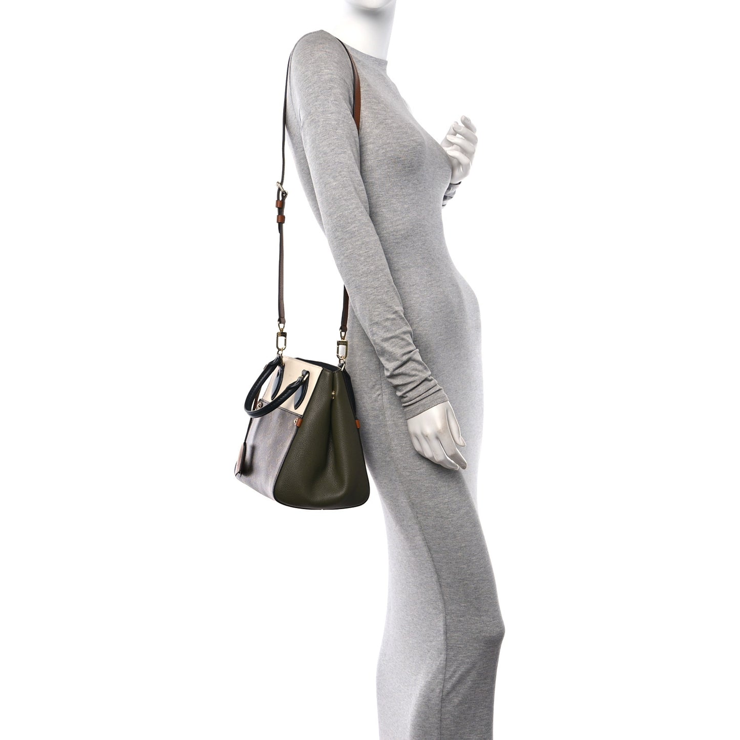Calfskin Monogram Fold Tote PM Cream Khaki Black