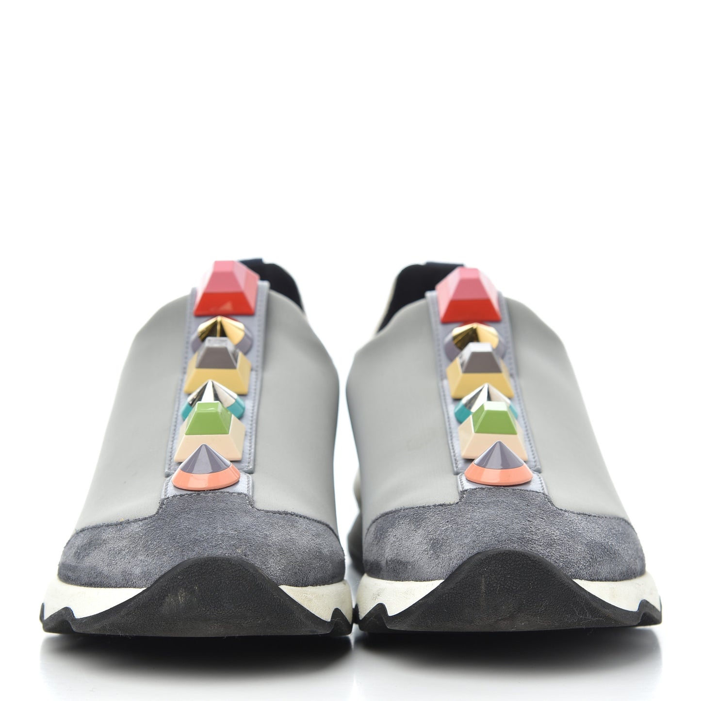 Neoprene Calfskin Rainbow Studded Sneaker 35.5 Gray
