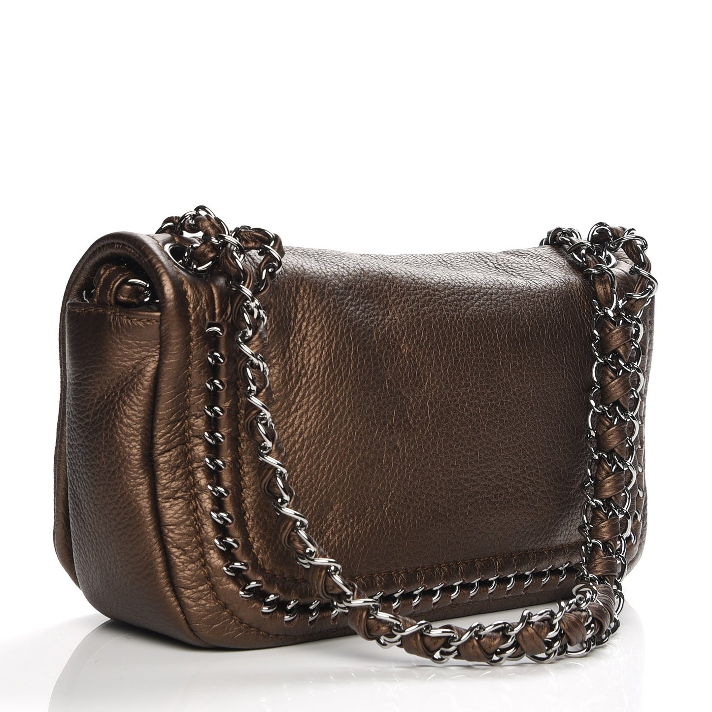 Metallic Deerskin Small Luxe Ligne Flap Bronze