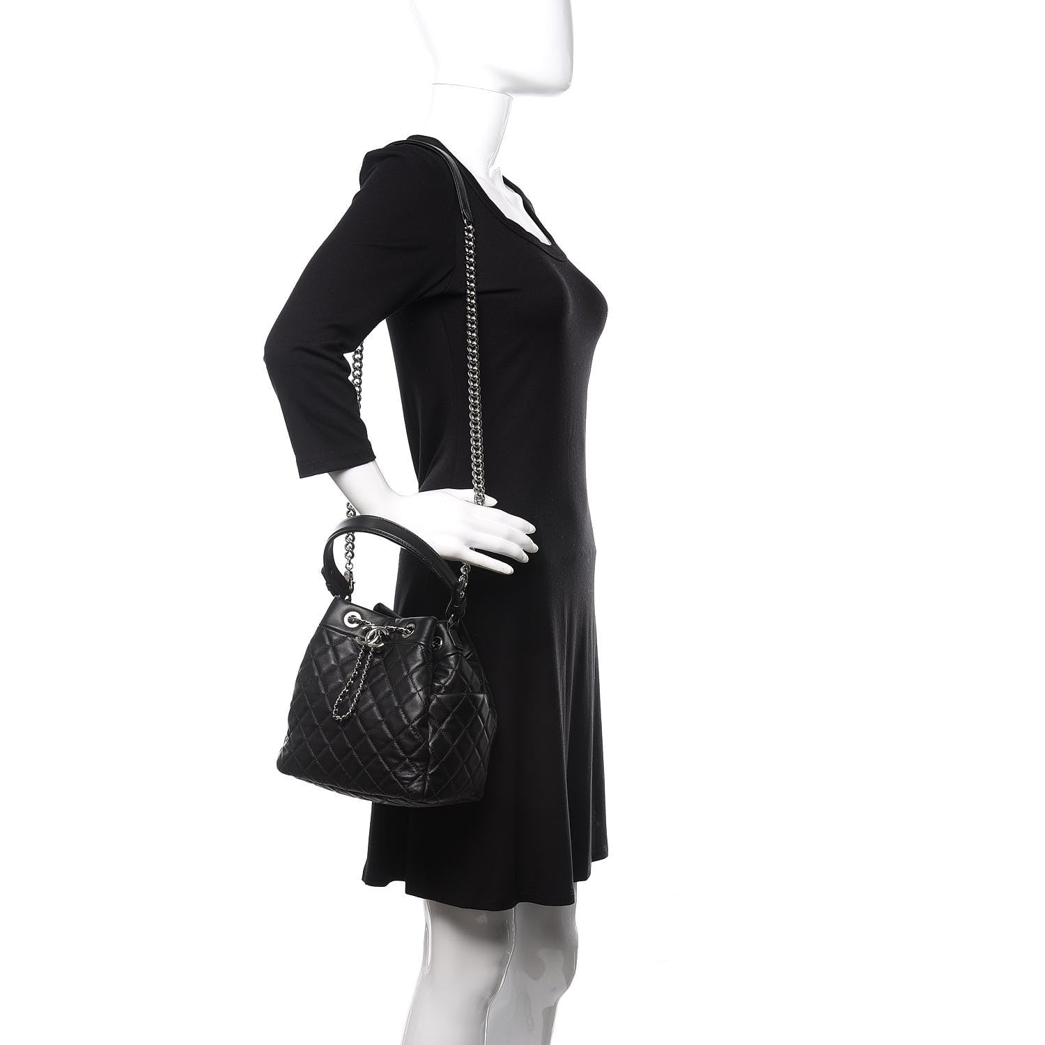 Chanel Lambskin Quilted Mini CC Chain Bucket Bag Black 2 of 10