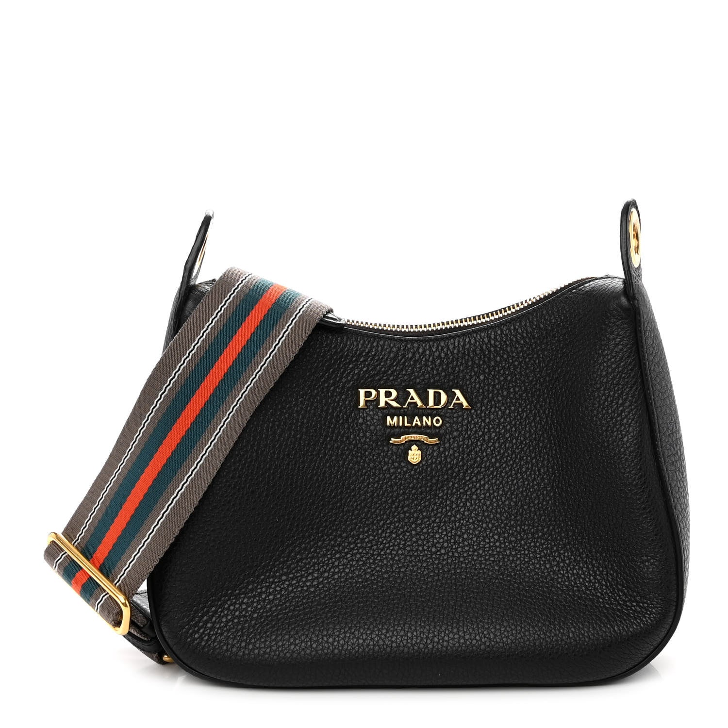 Prada Vitello Phenix Zippered Messenger Hobo Black 1 of 8