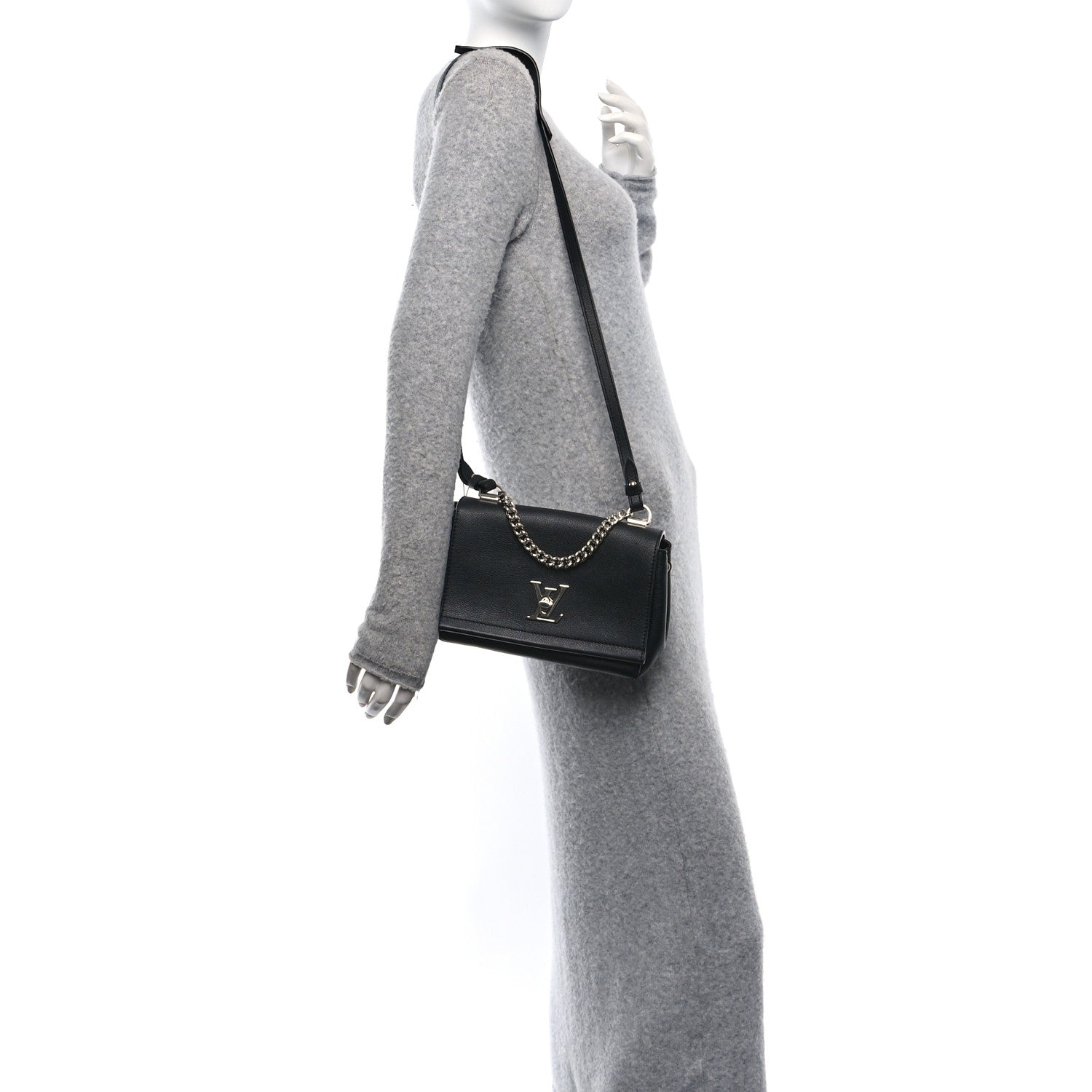 Louis Vuitton Calfskin Lockme II Chain Bag BB Black 2 of 9