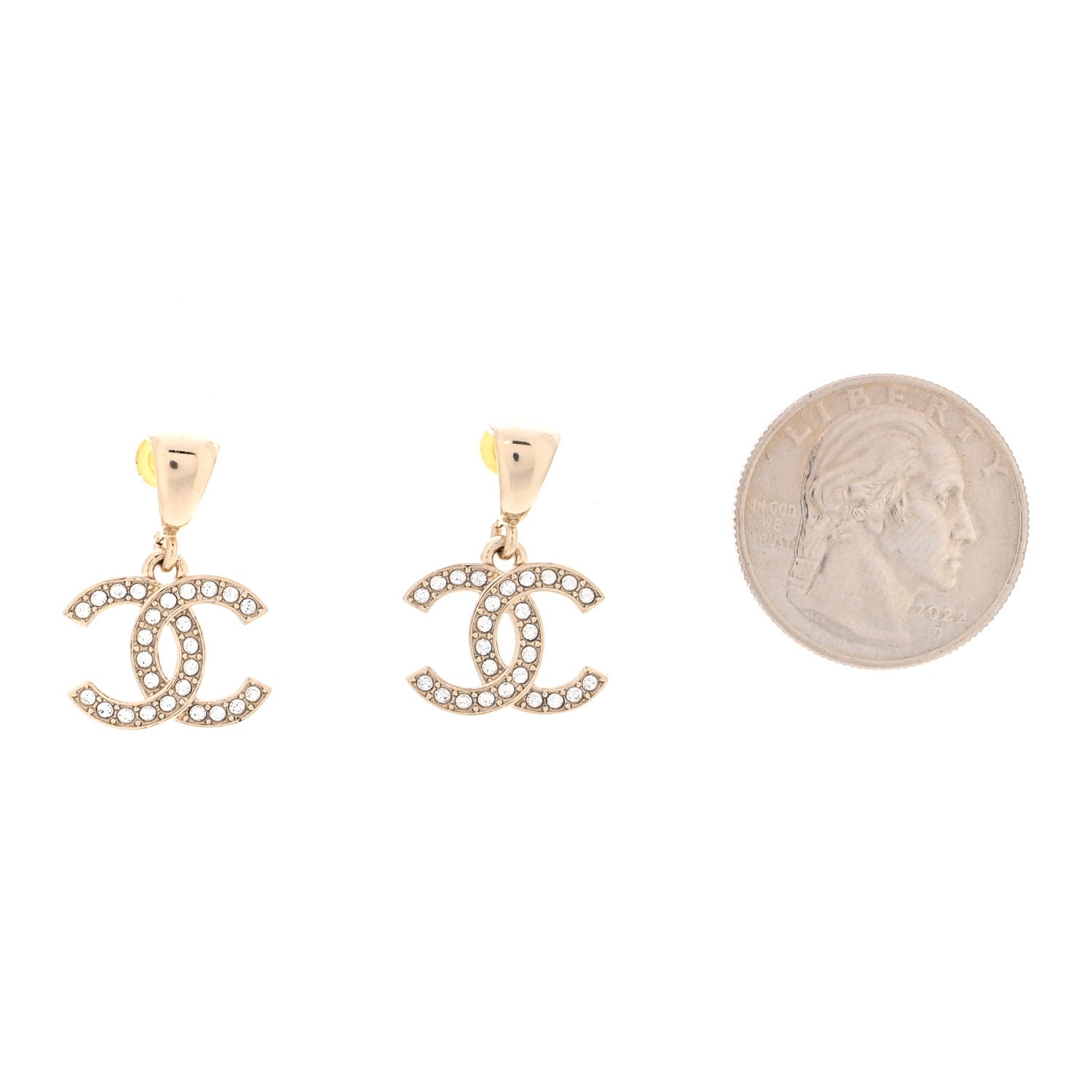 Chanel Metal Crystal CC Hoop Drop Earrings Gold 2 of 4