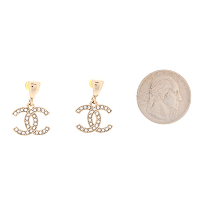 Chanel Metal Crystal CC Hoop Drop Earrings Gold 2 of 4