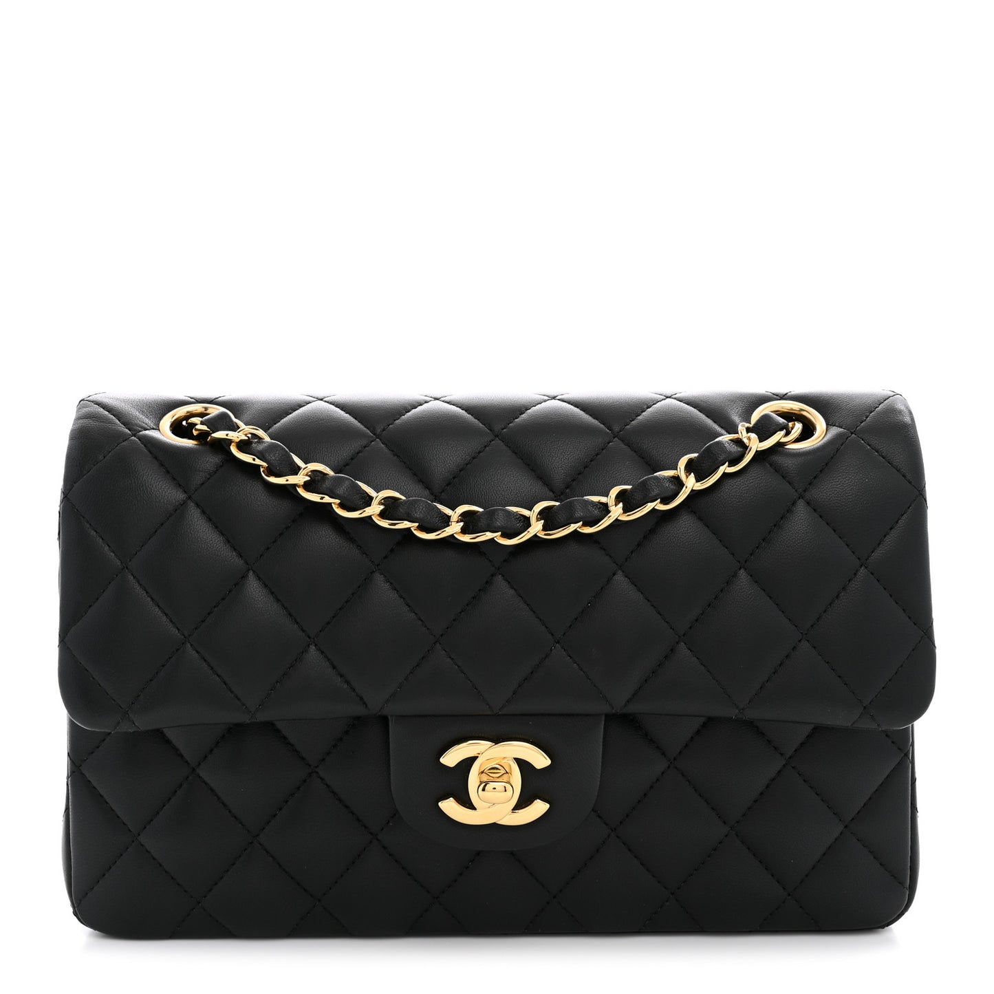Lambskin Quilted Small Double Flap Black