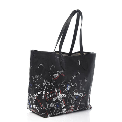 Burberry Coated Canvas Mega Check Sketchbook Medium Reversible Doodle Tote Black 3 of 10