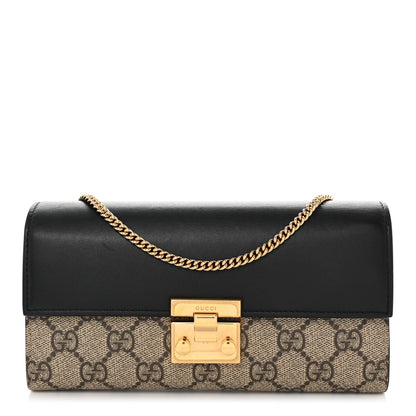 Gucci GG Supreme Monogram Moon Calfskin Padlock Continental Chain Wallet Beige Ebony Black 1 of 10