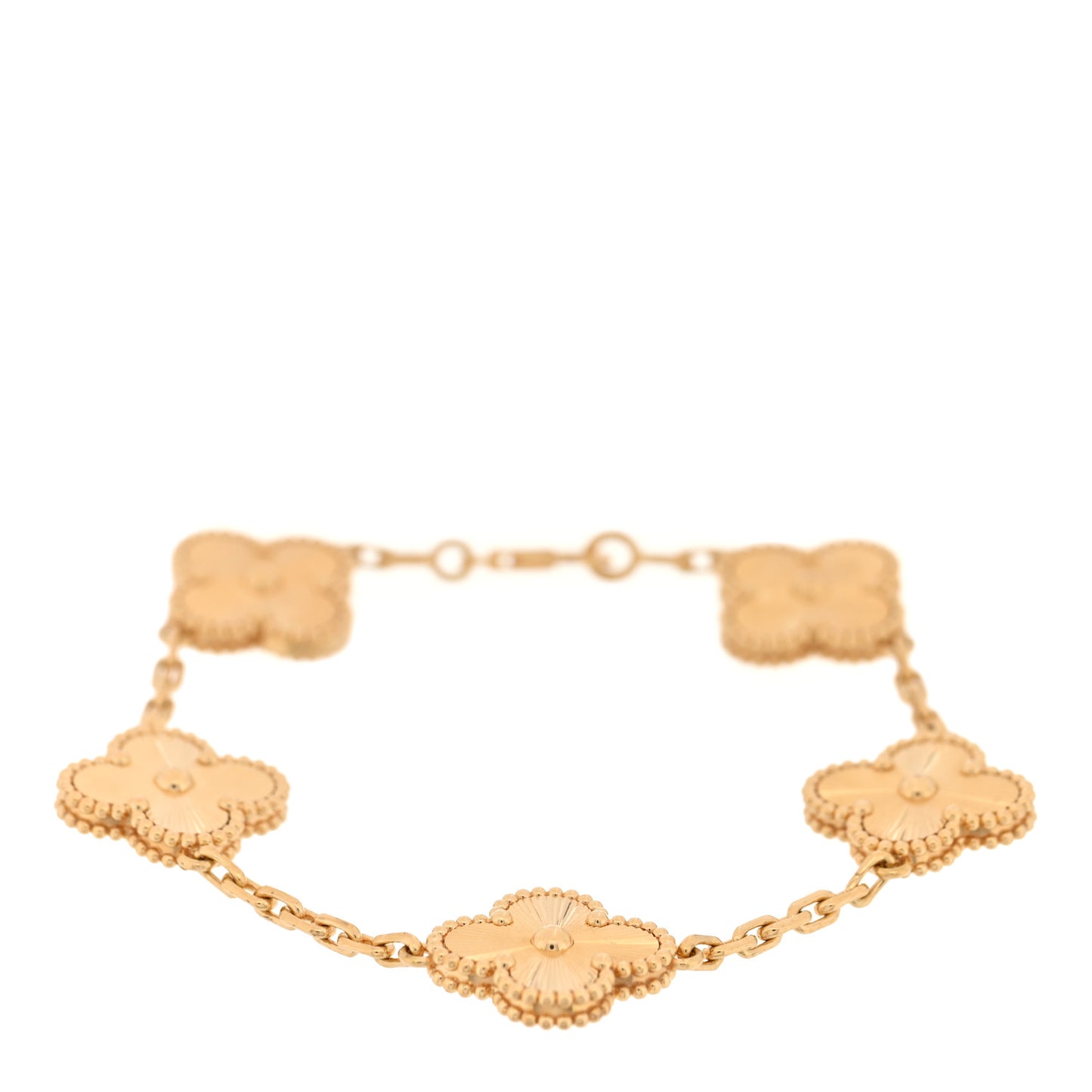 18K Yellow Gold 5 Motifs Guilloche Vintage Alhambra Bracelet
